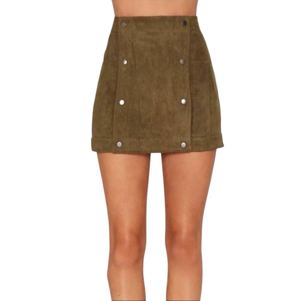 Six crisp days olive green suede mini skirt Small